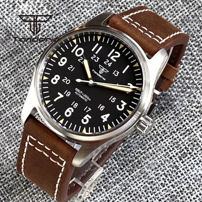 Tandorio 39mm 20BAR Dive Pilot Men's Automatic Steel Watch NH35 Miyota 8215 PT5000 Mechanical AR Sapphire Wristwatch Green Lume