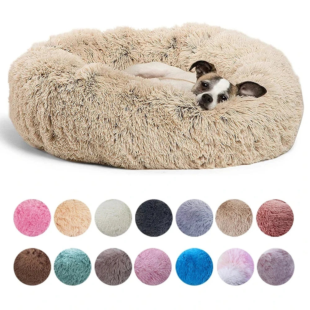 Plush Warm Round Large Dog Bed Winter Soft Puppy House Medium Cat Sofa Sleeping Bed Elastic Small Dog Kennel Nest Accessories