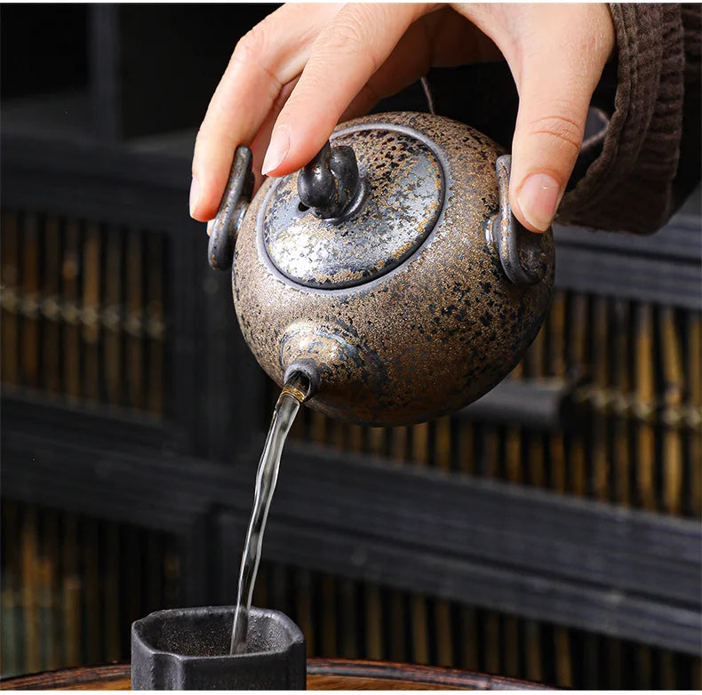 Rust Glazed Tea Pot Ceramic Kung Fu Tea Set Pot Vintage Rough Pottery Yixing Teapots Infuser Teapot Clay Coffeeware Teaware Puer