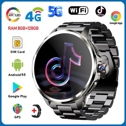 5G/4G All-Network Smart Watch 1.95 inch AMOLED 2100mah Battery 8GB+128GB RAM 900W Camera GPS WIFI Google APP Download Smartwatch