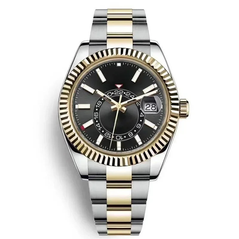 Men Watches Waterproof Dual Time Zone Luxury 904L Stainless Steel Watches Automatic Mechanical Sweep Movement Male Wristwatches