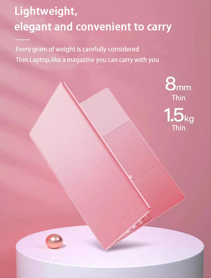 2025 Pink Laptop Windows 11 Office Education Gaming Notebook 15.6“11th Gen Intel Celeron N5095 16G RAM 1T Dual WiFi Narrow Side