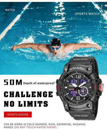 SMAEL 8007 Military Sport Watch – LED Digital Dual Time, Waterproof Men's Wristwatch