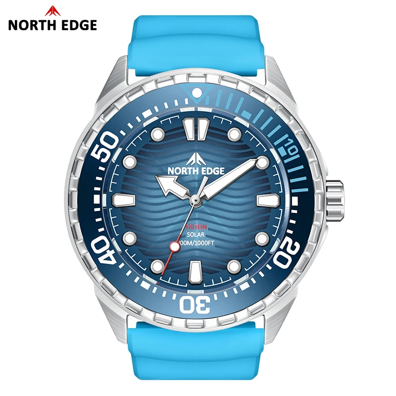 NORTH EDGE TRITON-TI Titanium Solar Diving Watch – 300M Waterproof, 180-Day Power Reserve