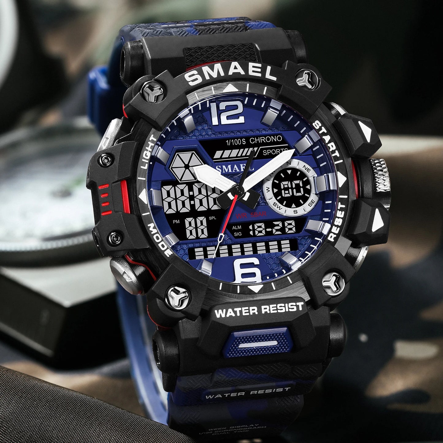 SMAEL New Watches 50m Waterproof Sports Watch Digital 8072 Army Watch Digital Quartz Dual Time Wristwatches LED for Men