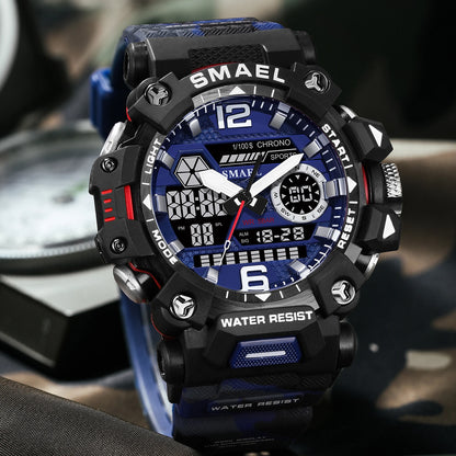 SMAEL New Watches 50m Waterproof Sports Watch Digital 8072 Army Watch Digital Quartz Dual Time Wristwatches LED for Men