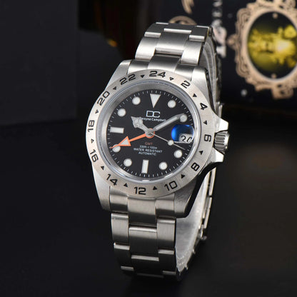 Dwayne Campbell Mater II NH34AA GMT Mechanical Men Watch Orange Hand White black Dial  Band Waterproof Wristwatch 24 Hours Bezel