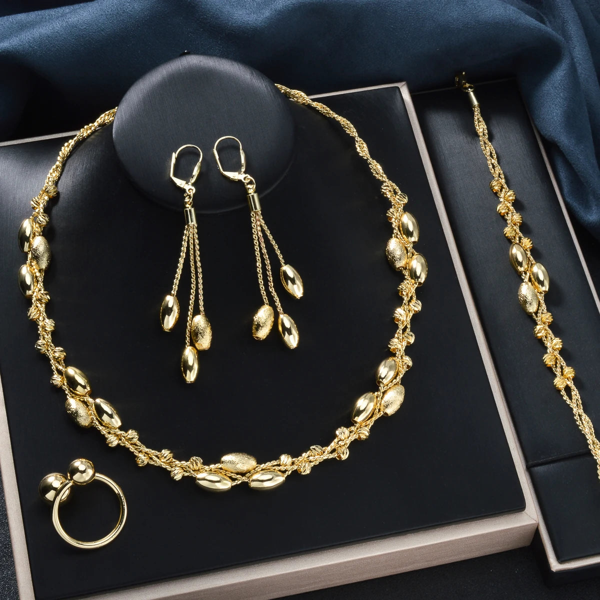 Pearl Pendant 4pcs Jewelry Set – Necklace, Bracelet, Earrings & Ring