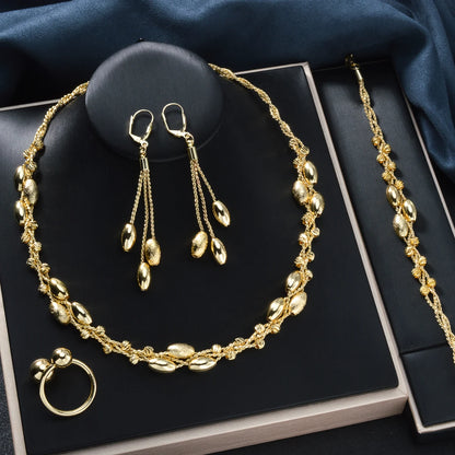 Pearl Pendant 4pcs Jewelry Set – Necklace, Bracelet, Earrings & Ring