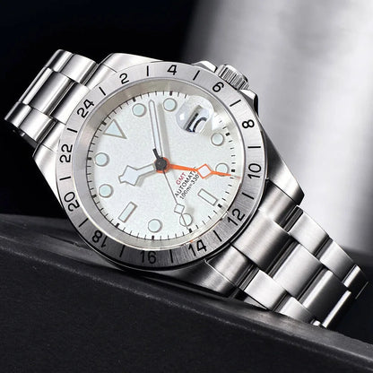 NH34A Watch Waterproof Field Automatic Mechanical Wristwatch Men Orange GMT Hand Master 24 Hours Sapphire Glass Glide Lock