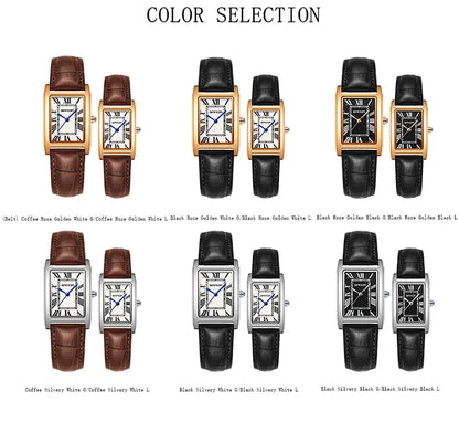 SANDA Luxury Tank Couple Watch Wear Resistant Leather Strap Square Dial Waterproof Sport Casual Women Men Quartz Watches Reloj