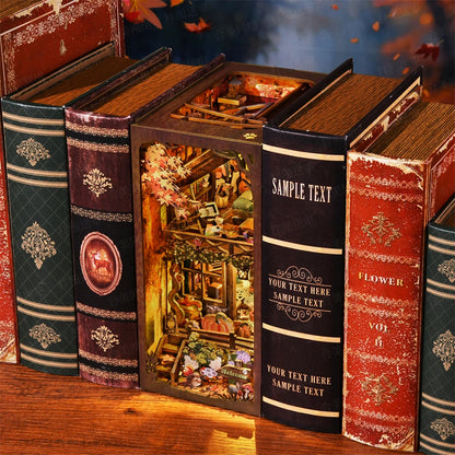 DIY Book Nook Kit Thanksgiving 3D Wooden Puzzle Home Decoration For Bookshelf Miniature Insert Magic Book House Stand Bookshelf
