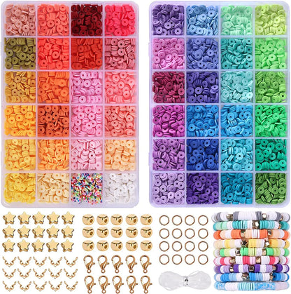 Clay Beads Bracelet Making Kit Friendship Flat Round Polymer Clay Beads Set for Jewelry Making DIY Handmade Craft Gifts Supplies