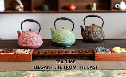 Cast Iron Teapot, Sakura Design Japanese Tea Pot for Loose Leaf Coatewith Enameled Interior, 1200ml Green