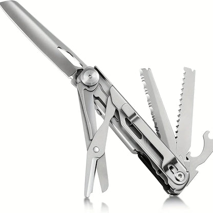 8-in-1 Fordable Pocket Multitool Knife Stainless Steel Multifunctional Saw Scissors Can&Bottle Opener Wire Stripper Glass Breake