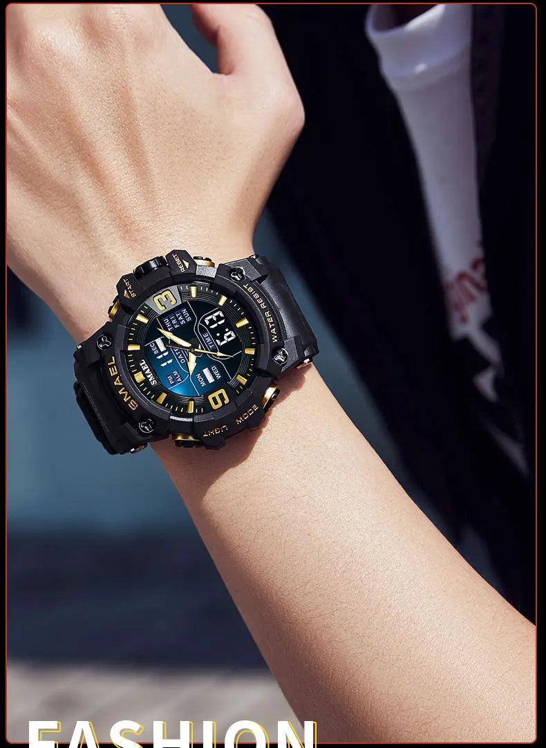 SMAEL 8049 Watch Sport LED Light Alarm Clock Dual Time Display WaterproofWeek Auto Date Wristwatches Quartz