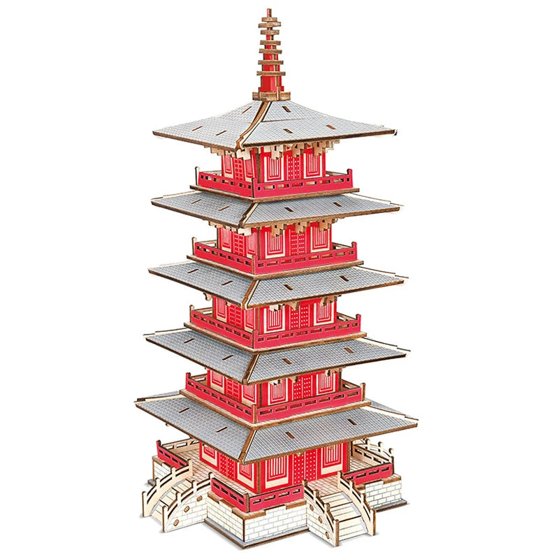 DIY 3D Jigsaw Leifeng Pagoda Wooden Puzzle Wenchang Tower Building Model Game Assembly Constructor Toys For Children Gift