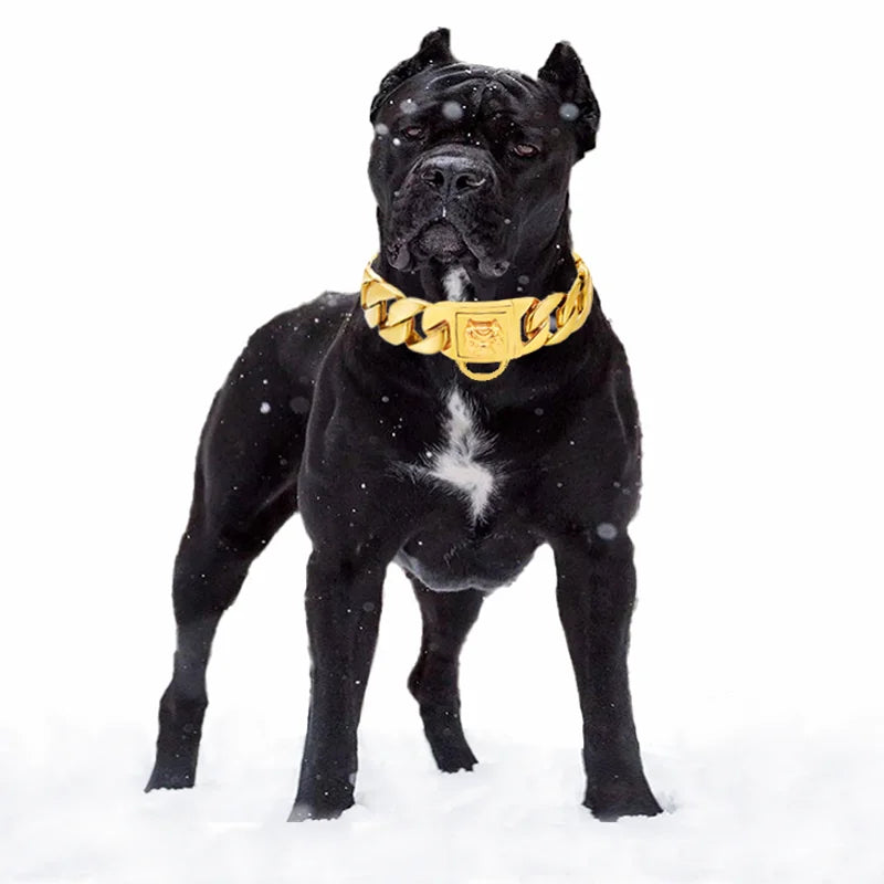 Gold Silver Collar for Large Dog 32mm Stainless Steel Chain Metal Pet Choker Dog Accessories for Cane Corso Labrador Rottweiler