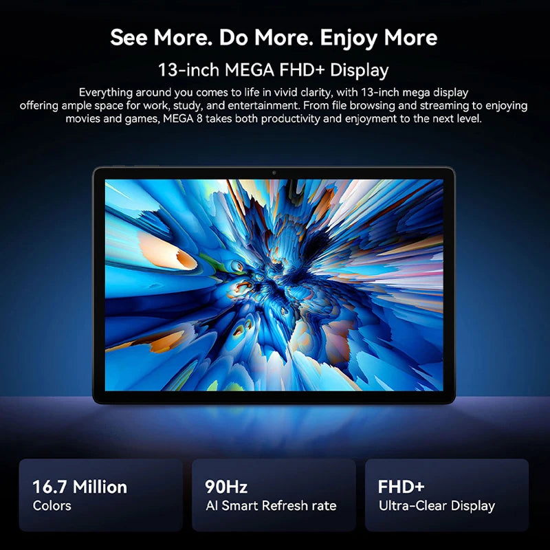 【World premiere】Blackview MEGA 8 Tablet 13 inch FHD+ 90Hz Display AI 11000mAh  Android 15 50Mp Camera 4 BOX Speakers 4G Pad PC