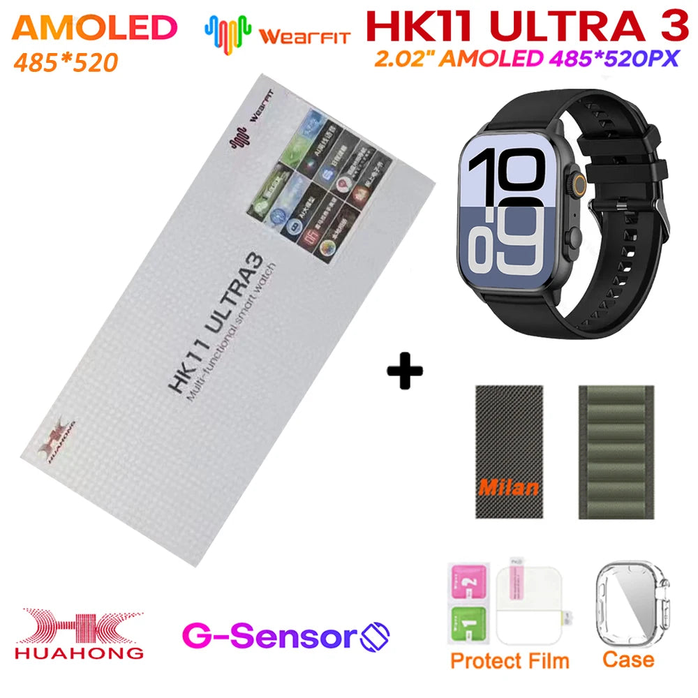 New HK11 ULTRA 3 MAX Smartwatch 2025 49mm HD AMOLED 4G ROM Bluetooth Network Call Robot Clock NFC Compass Smart Watch Men Women