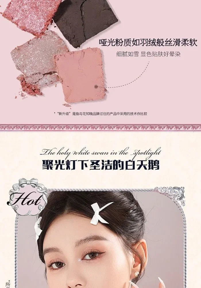 Flower Knows Swan Ballet Eyeshadow 6 Color Palette Matte Shimmer Glitter Mixed Long Lasting Eye Shadow Makeup Flowers Know