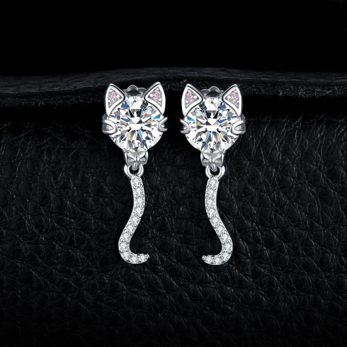 JewelryPalace New Arrival Love Cat Wagging Tail 4ct Round Gemstone 925 Sterling Silver Dangle Stud Earrings for Woman Girl Gift