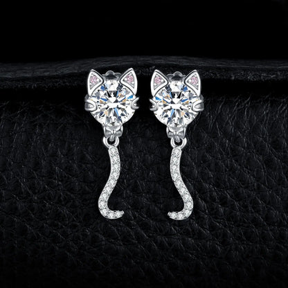 JewelryPalace New Arrival Love Cat Wagging Tail 4ct Round Gemstone 925 Sterling Silver Dangle Stud Earrings for Woman Girl Gift