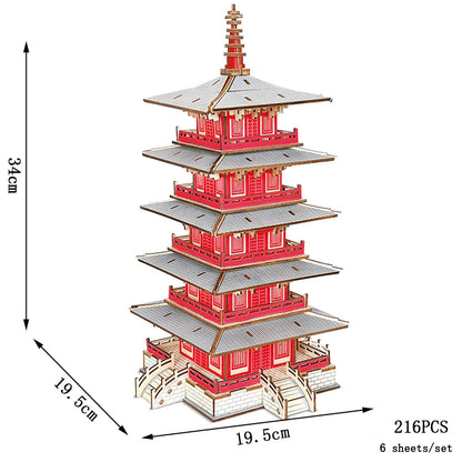 DIY 3D Jigsaw Leifeng Pagoda Wooden Puzzle Wenchang Tower Building Model Game Assembly Constructor Toys For Children Gift