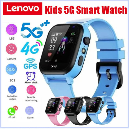 Lenovo New Kids 4G 5G Smart Watch SOS GPS Location Sim Card Call Child SmartWatch Camera Waterproof Watch For Boys Girls Gifts