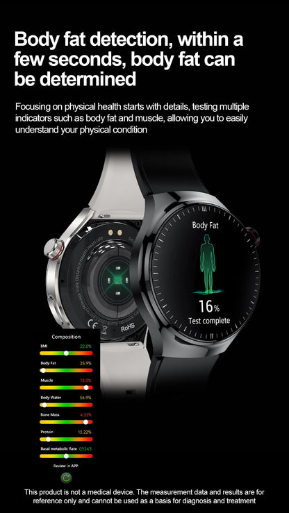 2025 New Men Health Expert Smart Watch Blood Pressure Blood Lipid Uric Acid ECG+PPG Body Temperature NFC HD Bluetooth Call Watch
