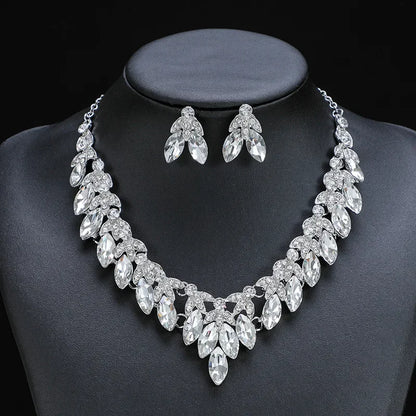 Rhinestone Choker Necklaces Earrings Set Crystal Necklaces Fashion Gold Color for Women Bridal Weddings Jewelry Party