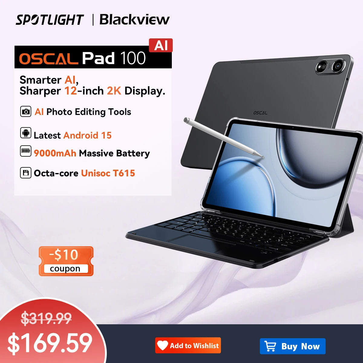 [World Premiere] Blackview OSCAL PAD 100 Tablet 12'' 2K FHD+ Unisoc T615 12+24GB RAM 256GB ROM 9000mAh Android 15 4G Tablets PC