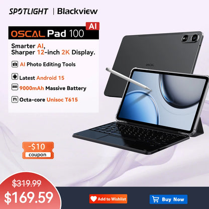 [World Premiere] Blackview OSCAL PAD 100 Tablet 12'' 2K FHD+ Unisoc T615 12+24GB RAM 256GB ROM 9000mAh Android 15 4G Tablets PC