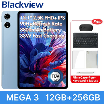 Blackview MEGA 3 Tablet 12.1" 2.5K 90Hz Display Android 15 MediaTek G100 8800mAh 33W Fast Charging 50MP Camera 12GB 256GB Pad