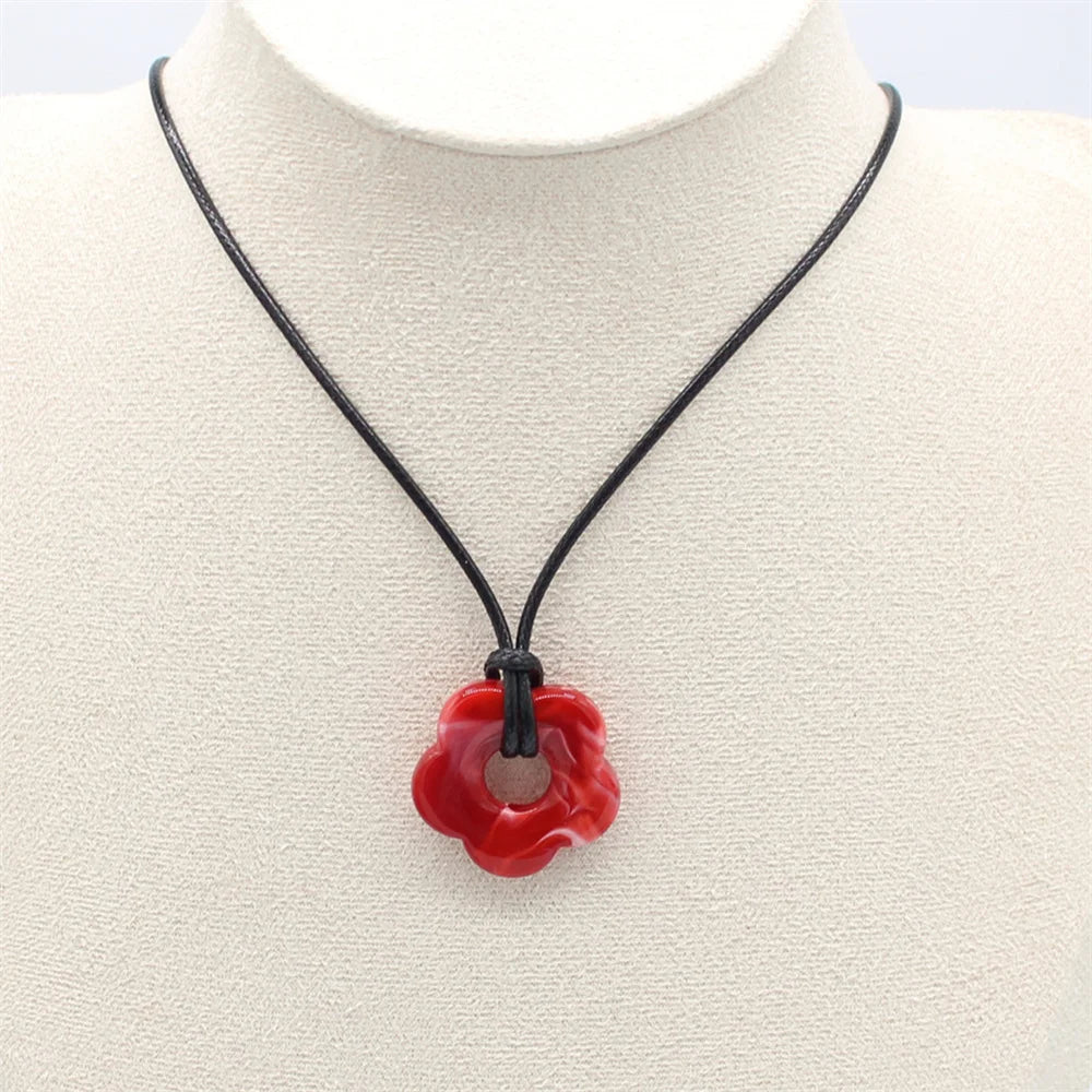 Acrylic Flower Pendant Wax Line Necklace Fashion Neck Handmade Chain Charm Statement Women Pendulum Jewelry Gift