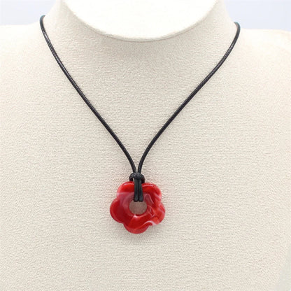 Acrylic Flower Pendant Wax Line Necklace Fashion Neck Handmade Chain Charm Statement Women Pendulum Jewelry Gift