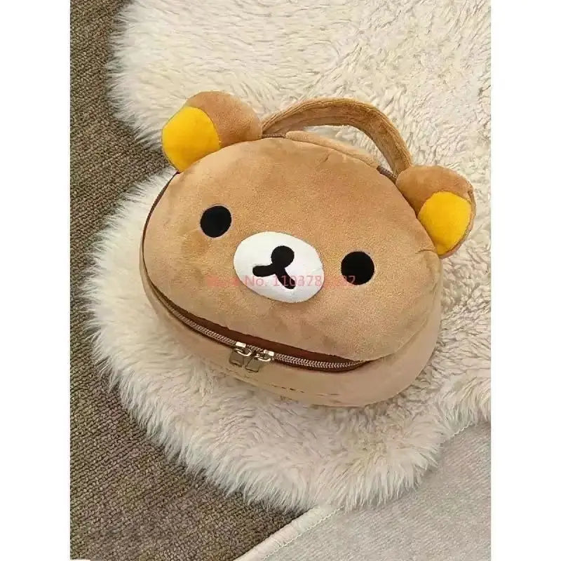 New Cute Rilakkuma Bear Girl Plush Elliptical Stereoscopic Makeup Bag Portable Storage Bag Cute Cartoon Easy Bear Bear Storage W