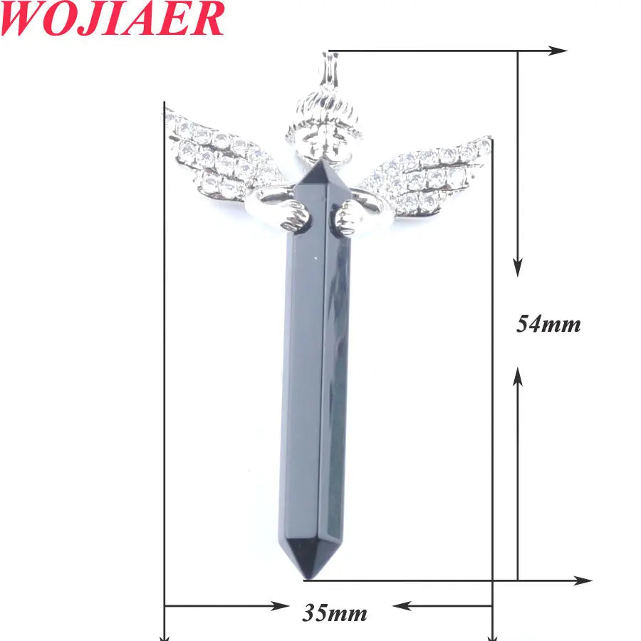 Natural Lazulis Stone Long Hexagonal Pendant For Make DIY Trendy Rhinestone Angel Wings Necklace Wed Gift BO907