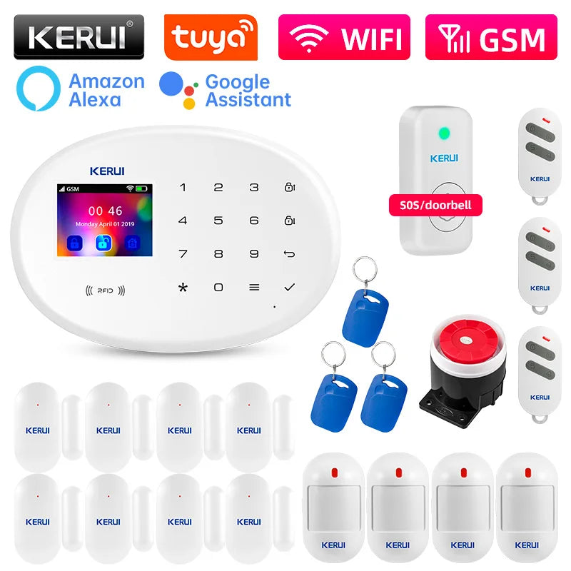 KERUI W202 Home Security Alarms WIFI GSM Alarm System Kit Tuya Smart Remote Control with Motion Detector Door Sensor for House
