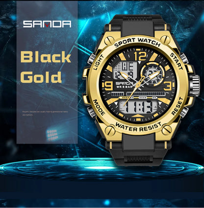 SANDA Men Sports Quartz Watches Dual Display LED Electronic Digital Wristwatches Waterproof Military Watch Relogios Masculino