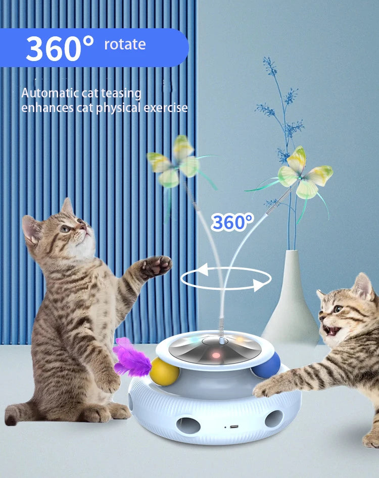 3 in 1 Smart Cat Toys Automatic Fluttering Butterfly Feather Fun Ball Toy Set For Cat Electronic Interactive Pet Toy Accessories