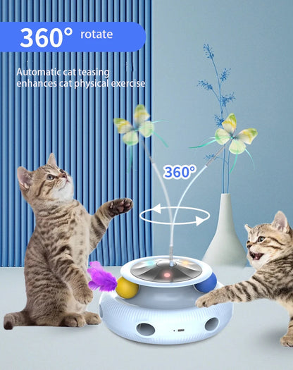 3 in 1 Smart Cat Toys Automatic Fluttering Butterfly Feather Fun Ball Toy Set For Cat Electronic Interactive Pet Toy Accessories