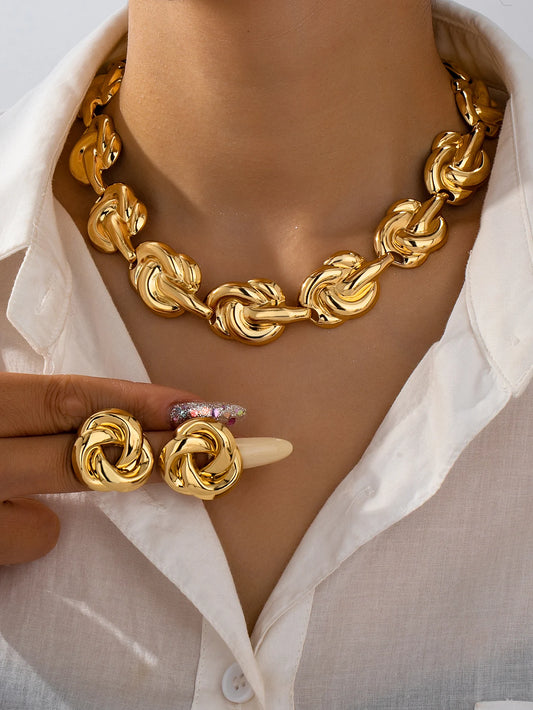Elegant Summer Luxury Women's Metal Jewelry Set – Necklace & Earrings