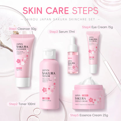 LAIKOU Sakura 5-Piece Skincare Gift Set – Moisturising Korean Valentine's Day Kit