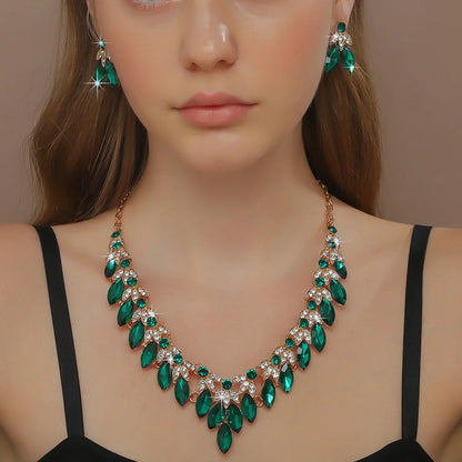 Rhinestone Choker Necklaces Earrings Set Crystal Necklaces Fashion Gold Color for Women Bridal Weddings Jewelry Party