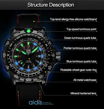 Addies Military Watch Special Forces Outdoor Sports Luminous Classic SEAL Army Wristwatch Man Quartz Watches For Men Waterproof
