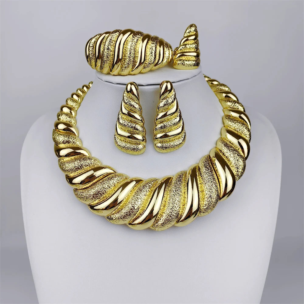 Dubai 18K Gold Plated Jewelry Set for Women – Necklace, Earrings, Ring & Bracelet