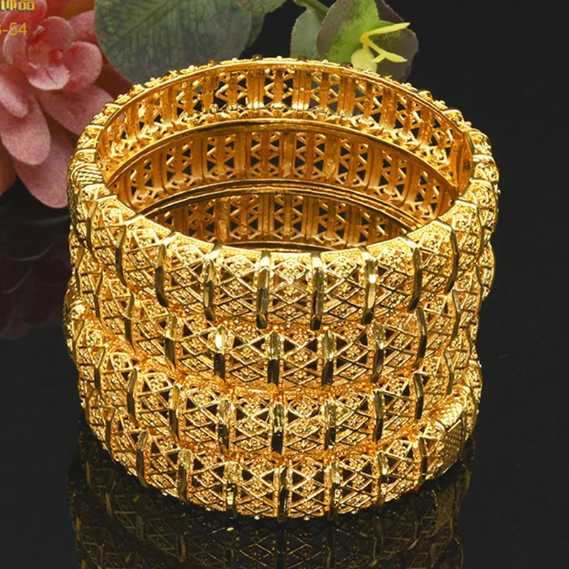 Luxury Dubai 24K Gold Color Bangles For Women Indian African Bracelets Charm Wedding Ethiopian Arabic Hand Jewelry Party Gifts