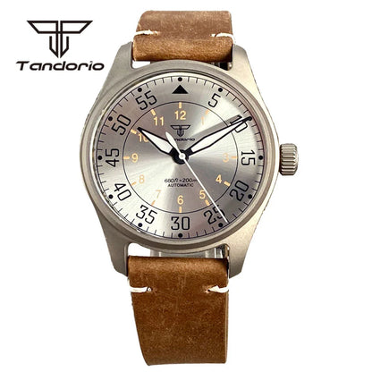 Tandorio Titanium Ultralight Dive 39mm Men's Pilot Watch Automatic Miyota 8215/PT5000 Movt AR Sapphire 20BAR Waterproof Luminous
