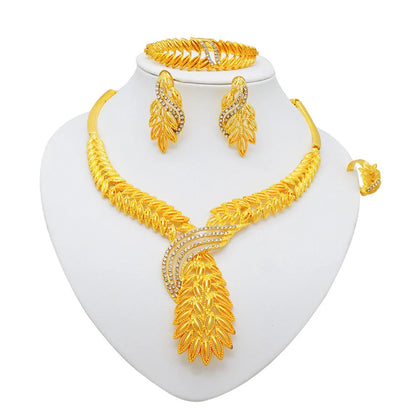 Necklace/Earrings/Bracelet/Ring (Diamond) Women 24K Gold, AU999 | Wire-inlaid bamboo with diamond accents.